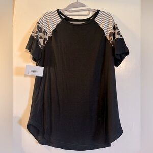 NWT Black Leopard and striped Print Women's Top